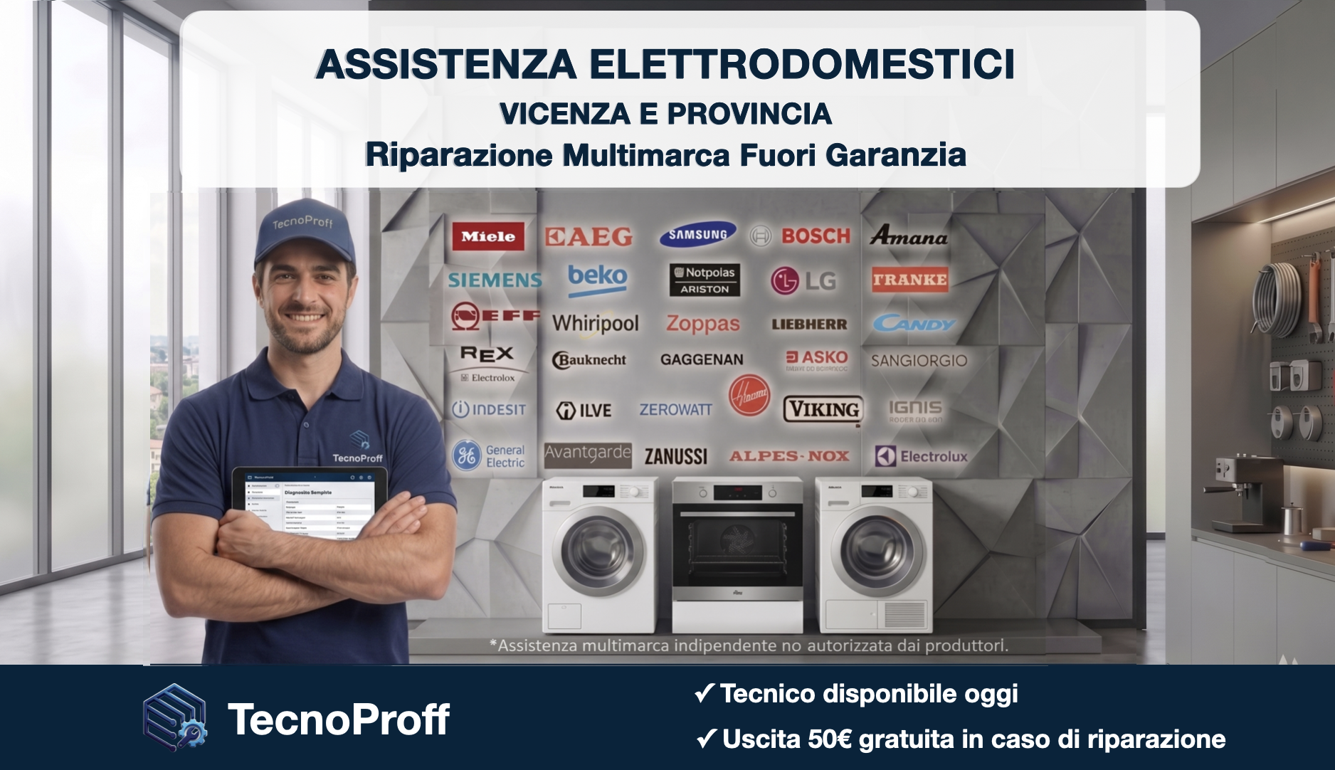 Assistenza elettrodomestici Vicenza e provincia con riparazione multimarca fuori garanzia e tecnico disponibile oggi a domicilio