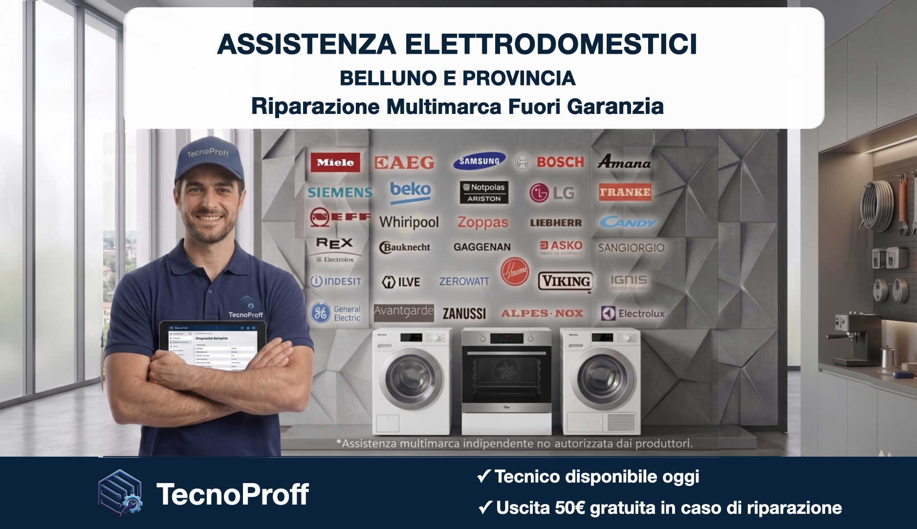Assistenza elettrodomestici Belluno con riparazione a domicilio fuori garanzia per frigoriferi, lavatrici, lavastoviglie e altri grandi elettrodomestici