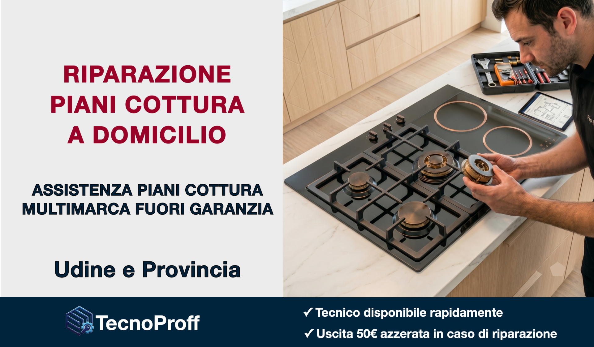 Tecnico specializzato nella riparazione di piani cottura a gas, induzione e vetroceramica a Udine e provincia. Assistenza multimarca a domicilio per apparecchi fuori garanzia e cucine complete.