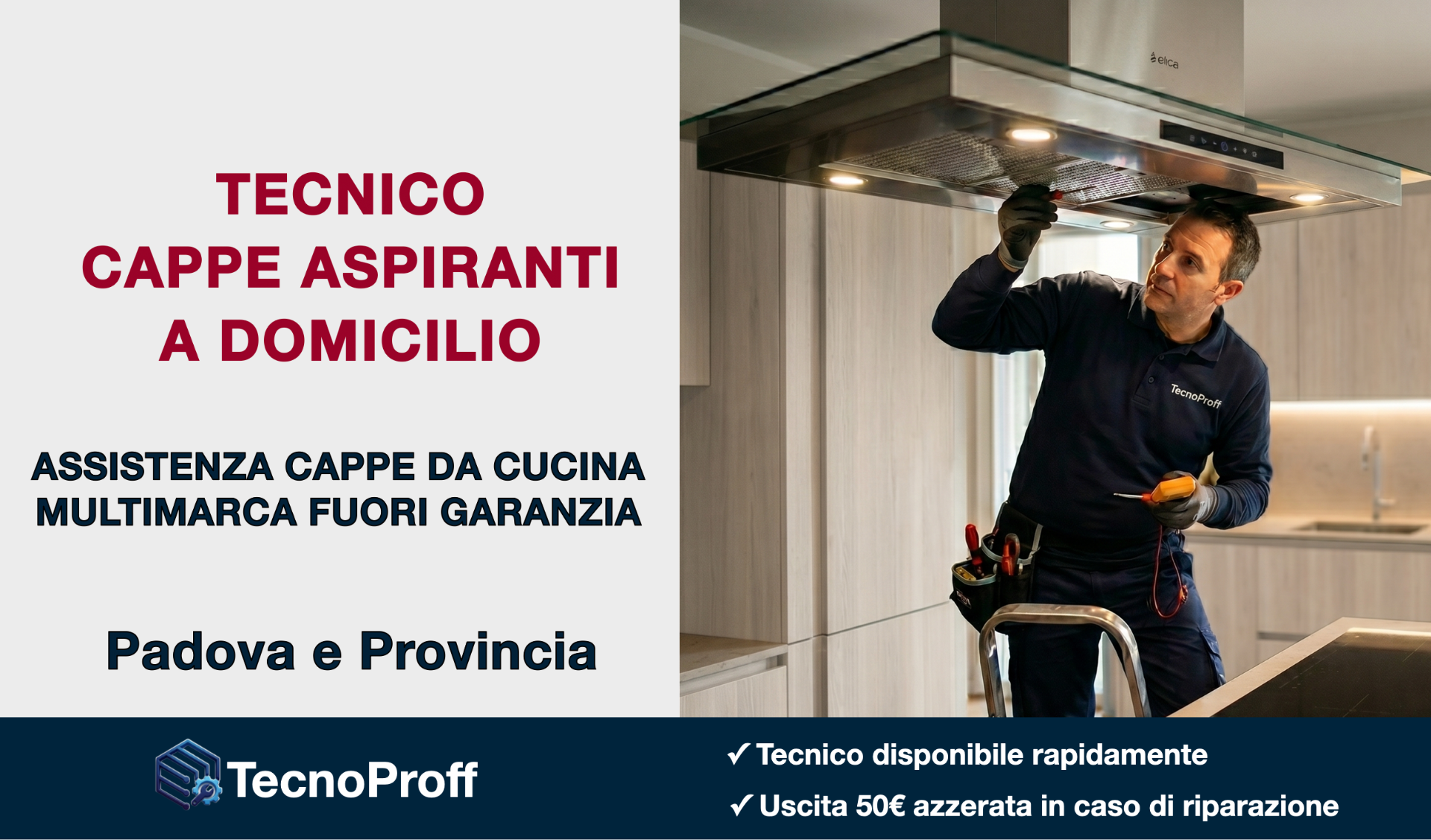 Tecnico specializzato nella riparazione di cappe da cucina e cappe aspiranti multimarca a Padova e provincia con assistenza a domicilio fuori garanzia.