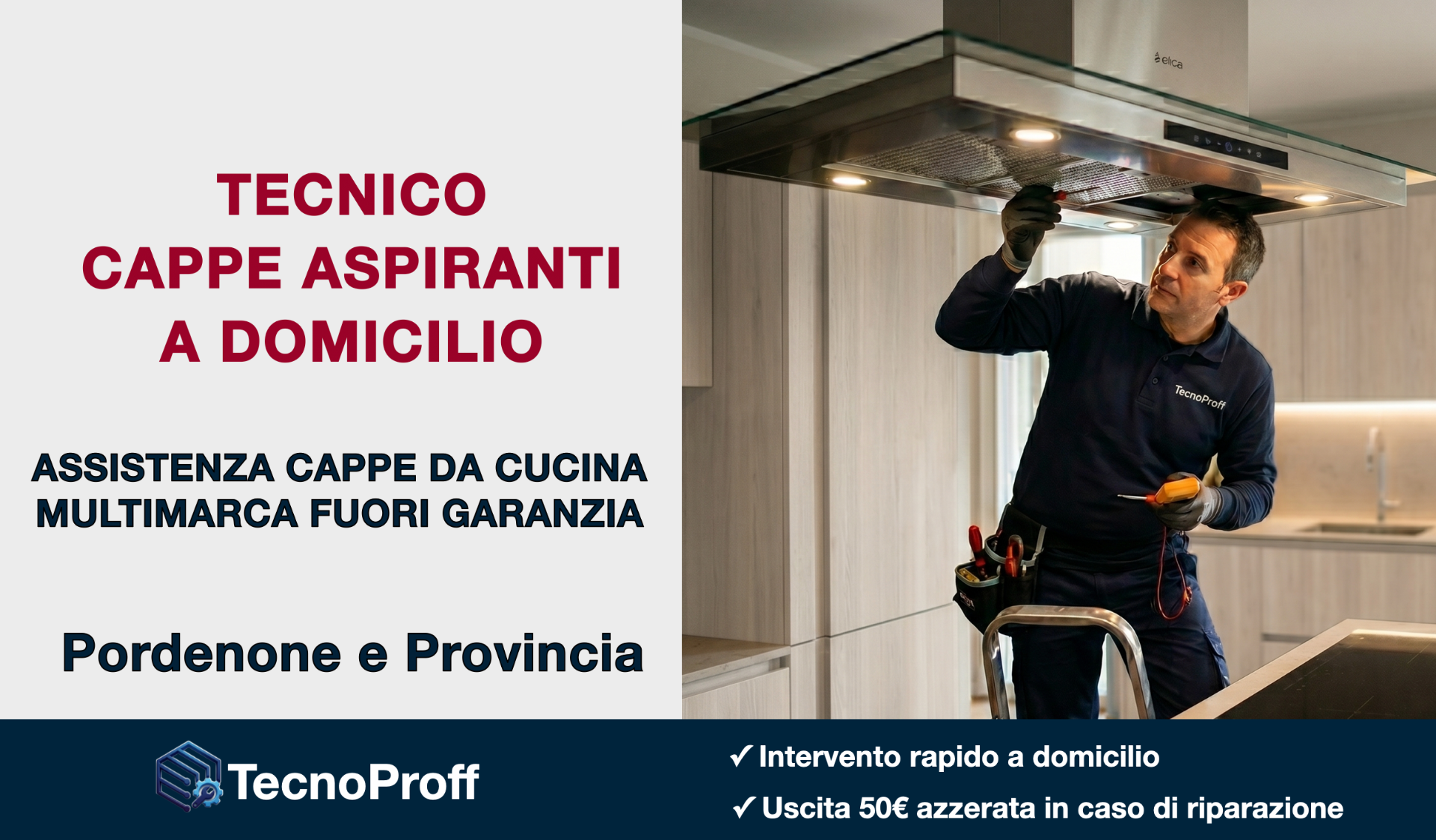 Tecnico specializzato nella riparazione di cappe da cucina e cappe aspiranti multimarca a Pordenone e provincia con assistenza a domicilio fuori garanzia.
