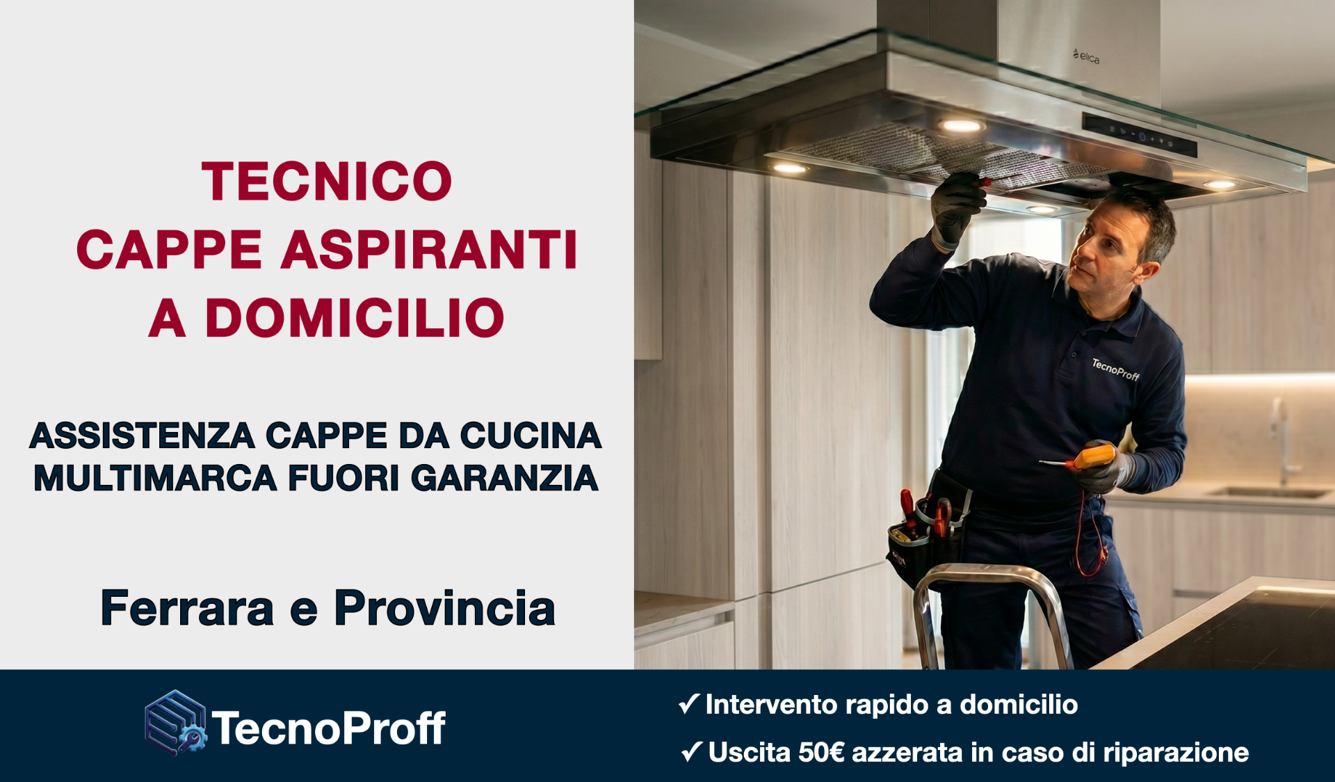Tecnico specializzato nella riparazione di cappe da cucina e cappe aspiranti multimarca a Ferrara e provincia con assistenza a domicilio fuori garanzia.